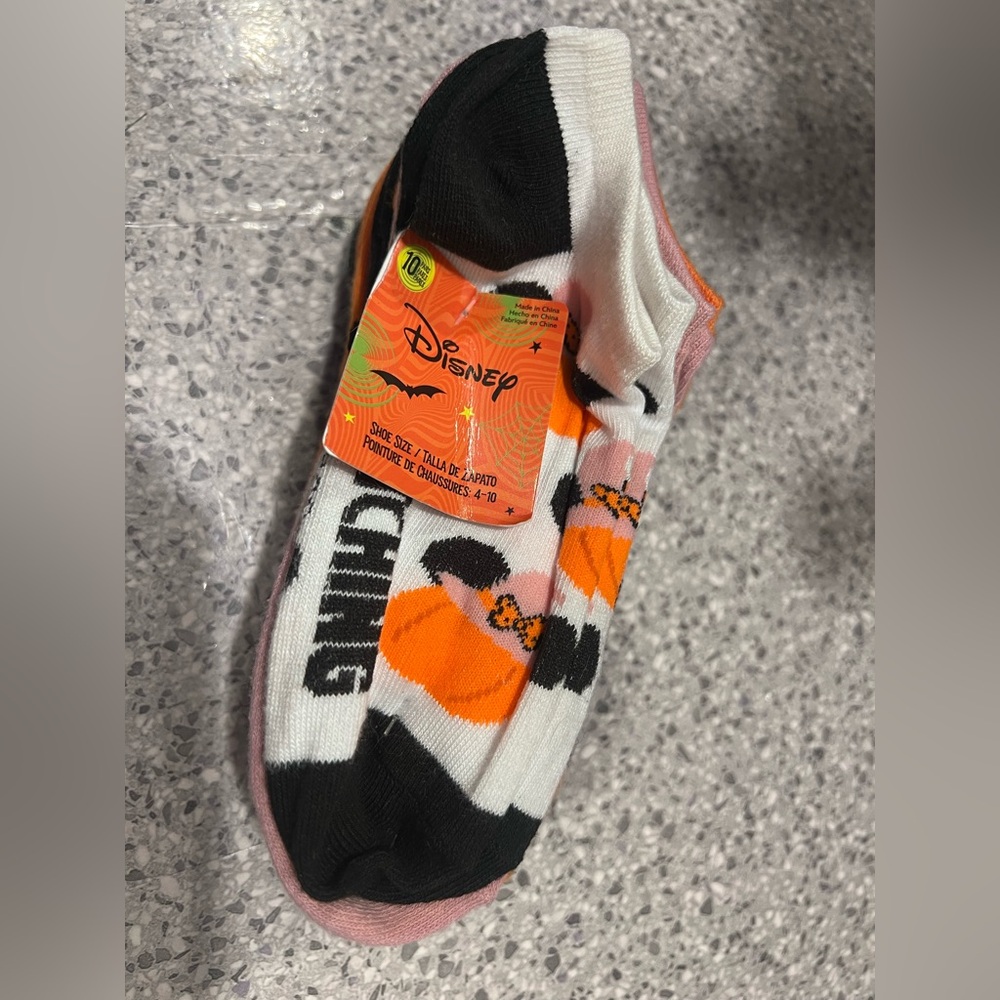 Disney Halloween Pumpkin Crew Socks in White, Black, Orange & Pink